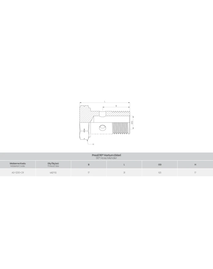 Presli 90° Hortum Eki – Banjiyo Civatalar (AD-1230-CR) — görsel 2